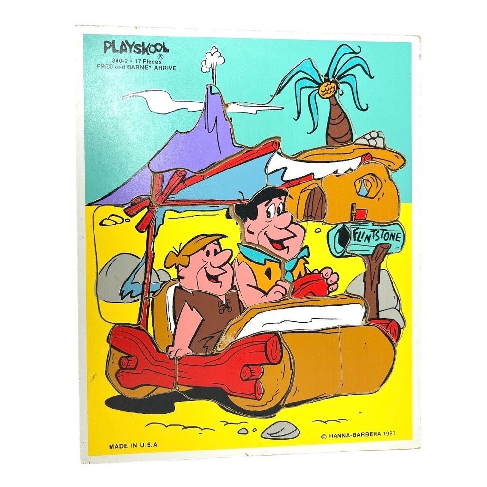 Vintage 1980 Flintstone Puzzle Fred Barney Playskool Hanna Barbera Kids 340-2